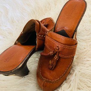 Michael Kors Wooden Heel Leather Clogs w/Tassels 9